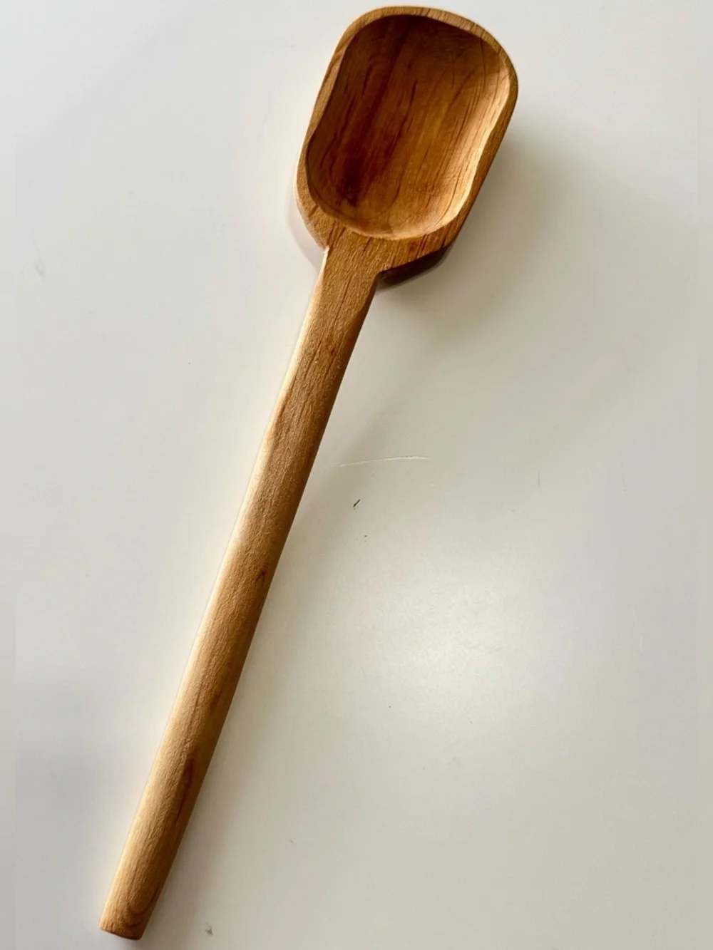 VINTAGE Solid Wood Old Handmade Heavy Wooden Long-Handled Spoon
